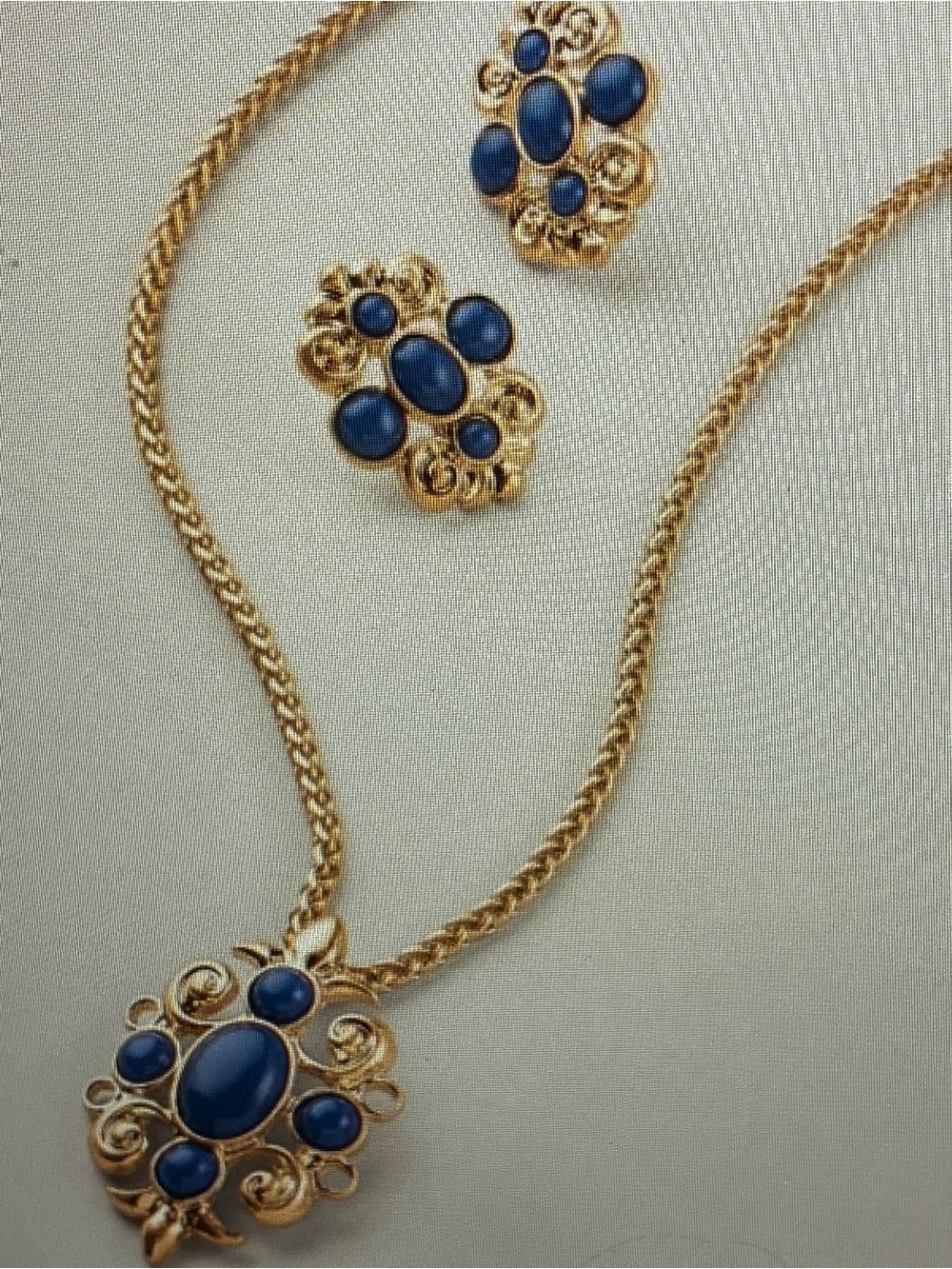 Royal Blue Crown Statement Necklace and Earring Set